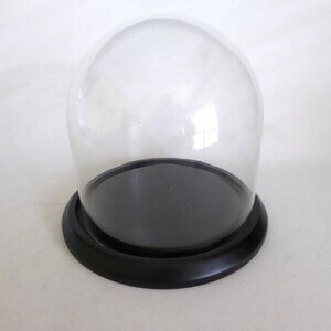 9” DECORATIVE GLASS CLOCHE DISPLAY DOME COVER BLACK WOOD BASE